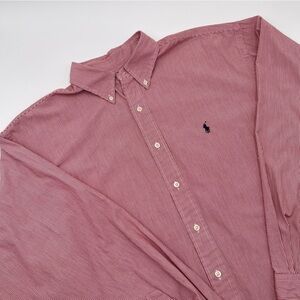Ralph Lauren Mens X-LARGE Oxford Red Pinstripe Button Down L/S Dress Shirt XL